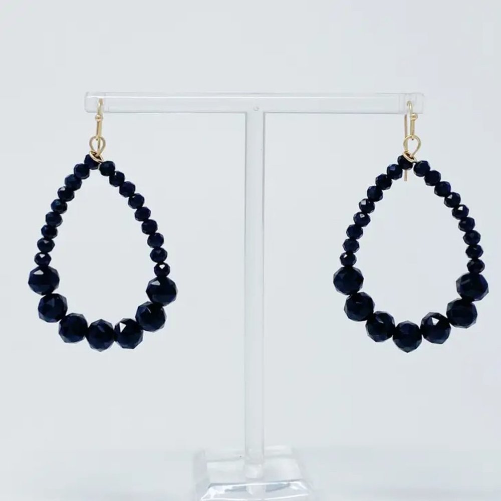 Black Beaded Drop Earrings